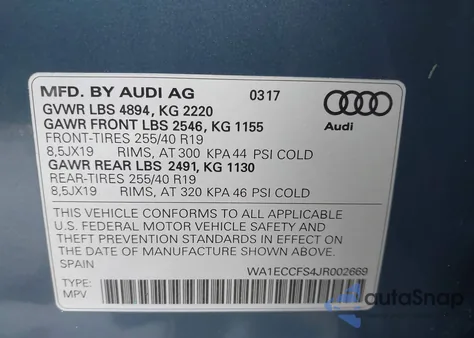 2018 Audi Q3 2.0T Premium/2.0T Sport Premium z USA, uszkodzony, nr VIN WA1ECCFS4JR002669